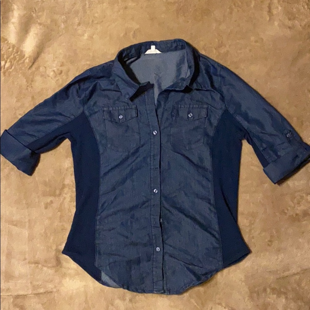 Navy blue button down shirt